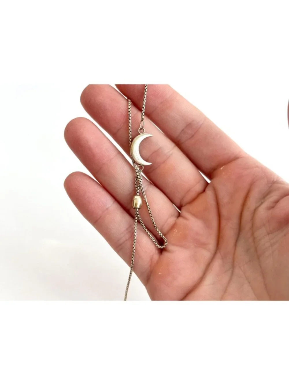 Adjustable Crescent Moon Pendant Minimalist Vintage Sterling Silver 925 Bracelet